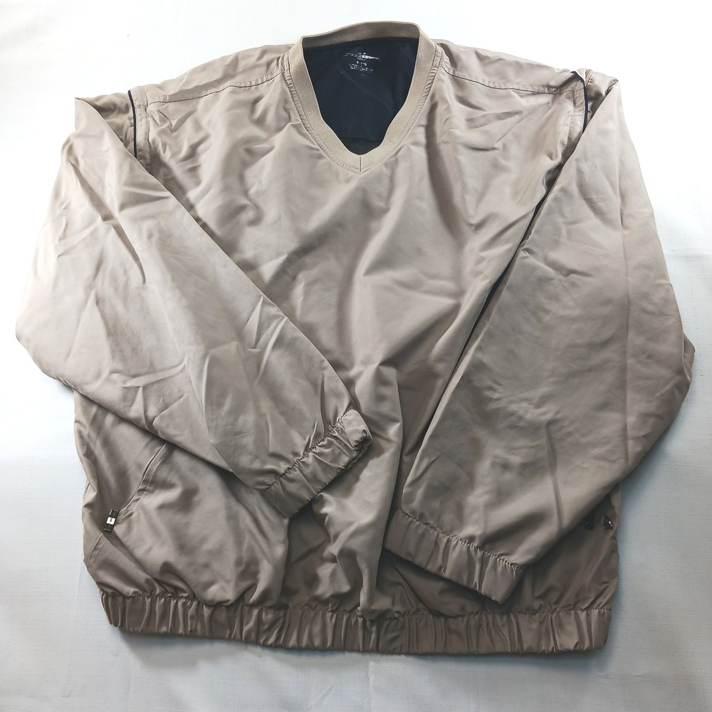 Grand Slam Golf Mens XL Tan V-Neck Convertible Zip Off Sleeve Windbreaker Jacket